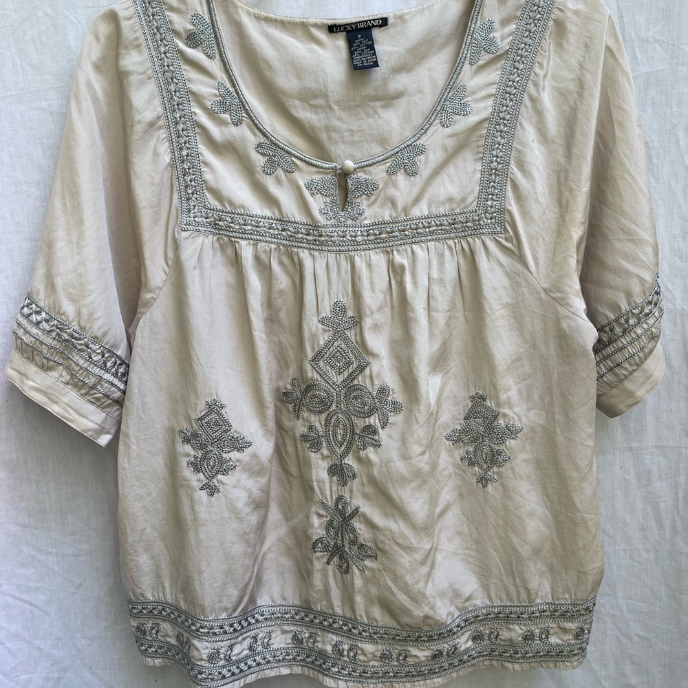 Lucky Brand Blouse with Gray Embroidery
